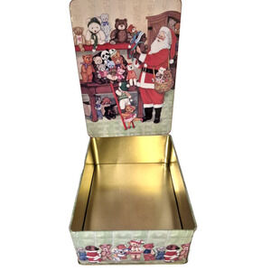 Vintage Caffco Santa and Teddy Bears Christmas Tin 8x6x2.75"